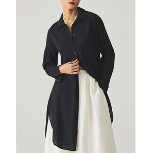 Anthropologie Maeve Textured Stripe Longline Shirt Black M